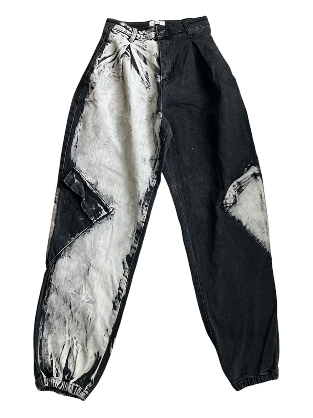 Women’s Two-Tone Washed Black & White Barrel Jeans